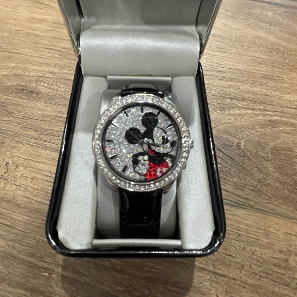 Mickey Mouse Crystal Watch with Black Strap